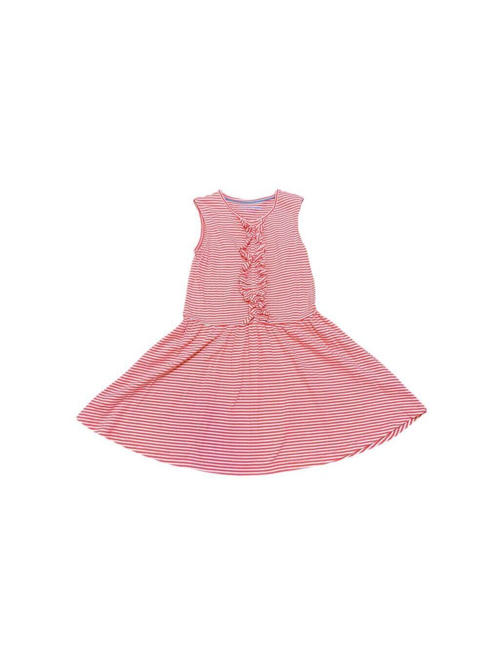 Mini Boden Girls Dress 6-7 Red White Stripe Ruffle Cotton